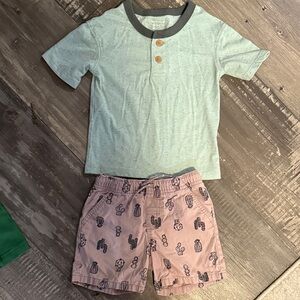 Boys Two-Piece Tee & Cactus Print Shorts Set - Mint & Dusty Pink